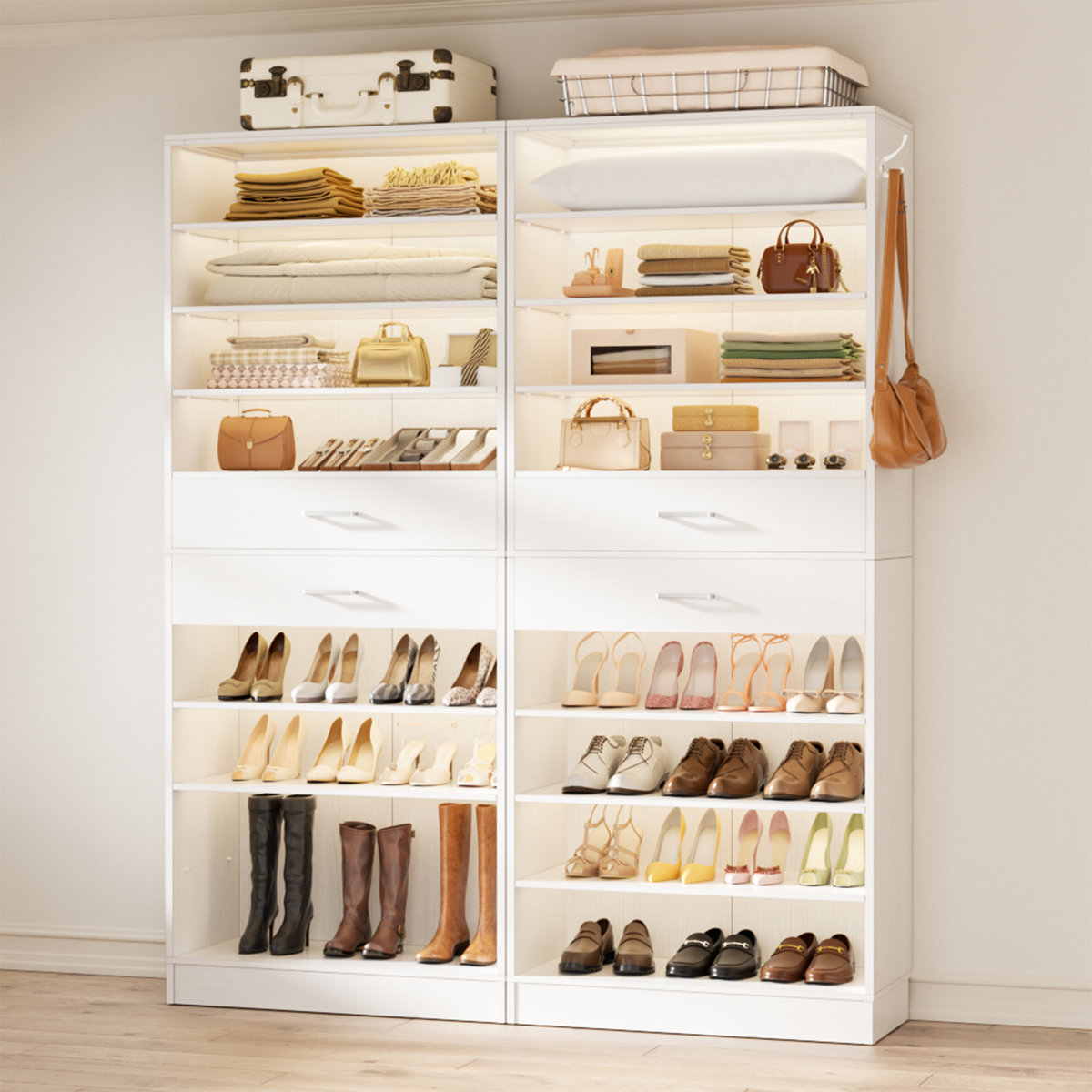 40 Pair Shoe Storage Cabinet, 10-Tier Shoe Rack With Drawers